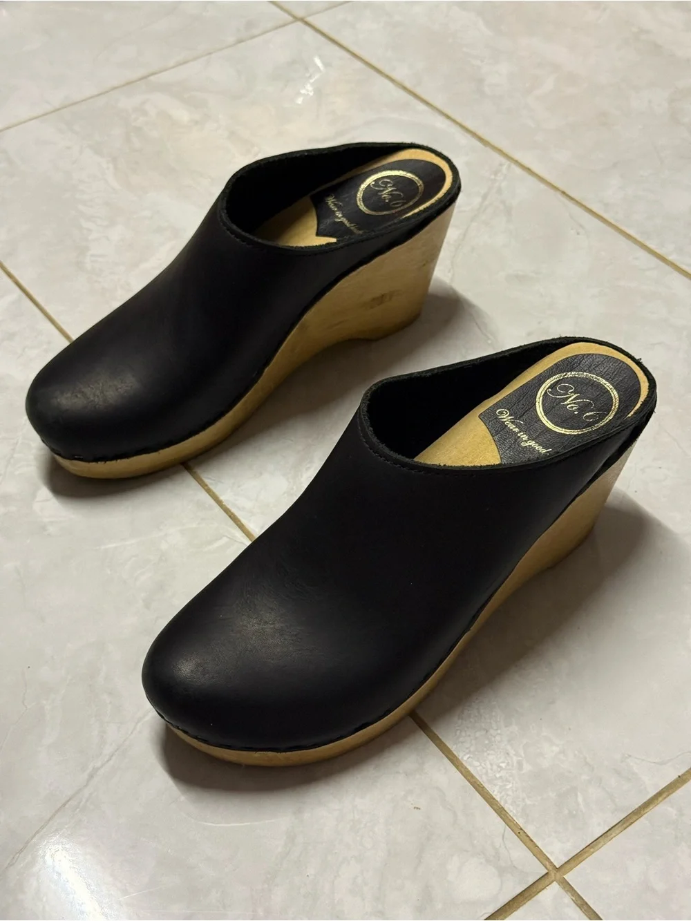 No.6 New School Clog on Wedge in Black